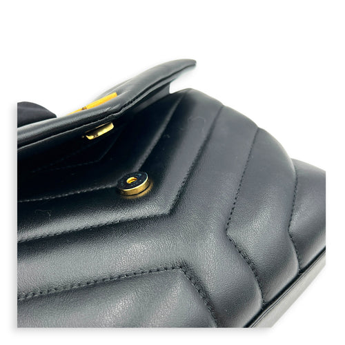 Loulou Toy Black Shoulder Bag in Calfskin, Gold hardware