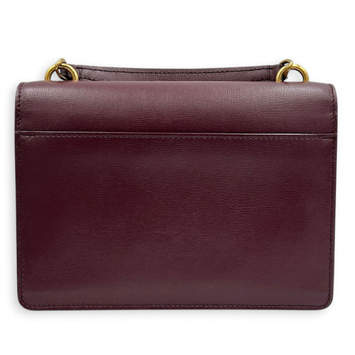 Sunset Shoulder Bag Small Bordeaux in Calfskin, Gold hardware