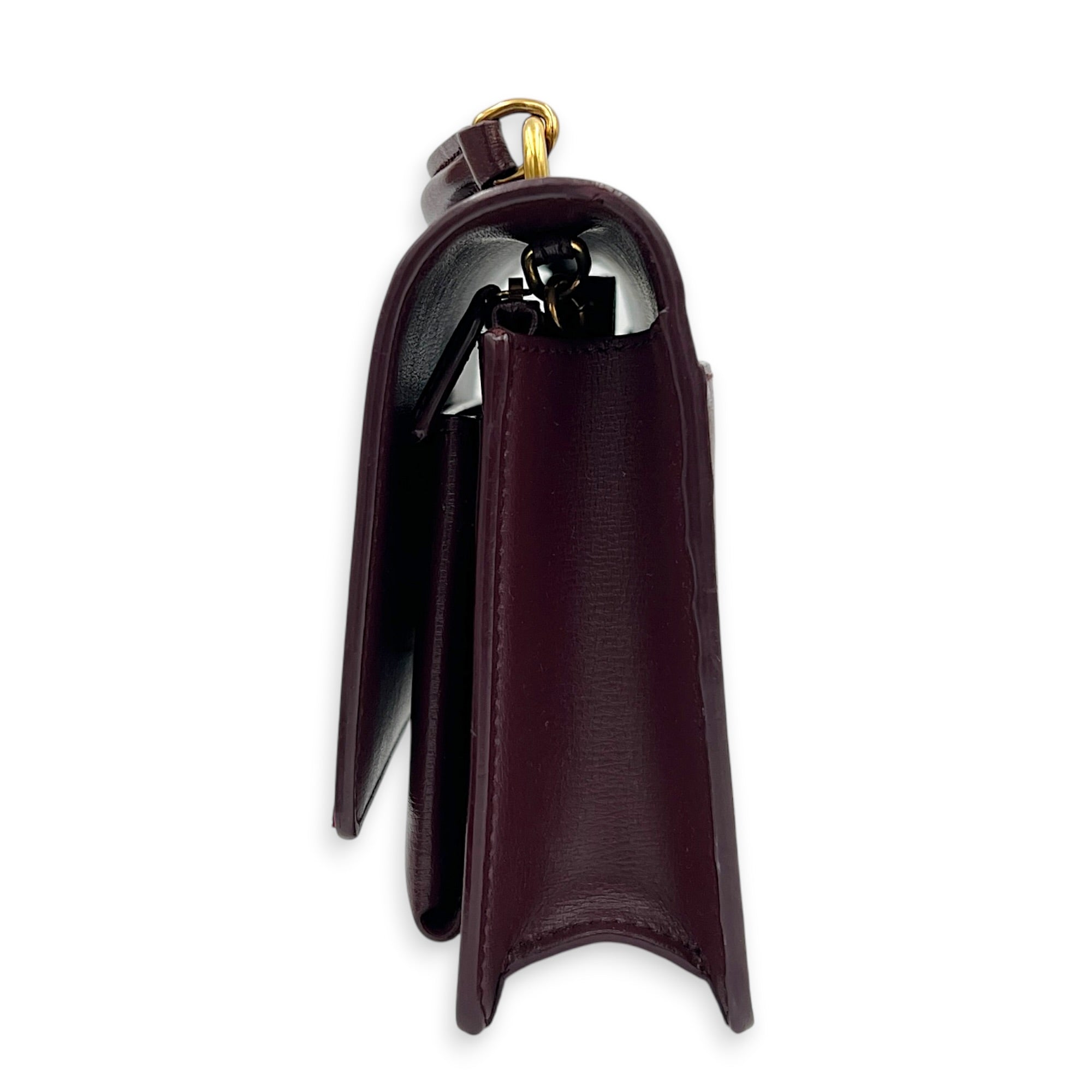 Sunset Shoulder Bag Small Bordeaux in Calfskin, Gold hardware