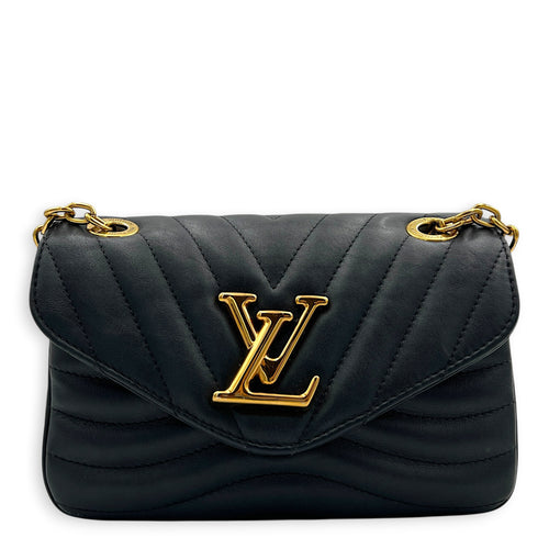 New Wave Shoulder Bag MM Black in Calfskin, Gold hardware