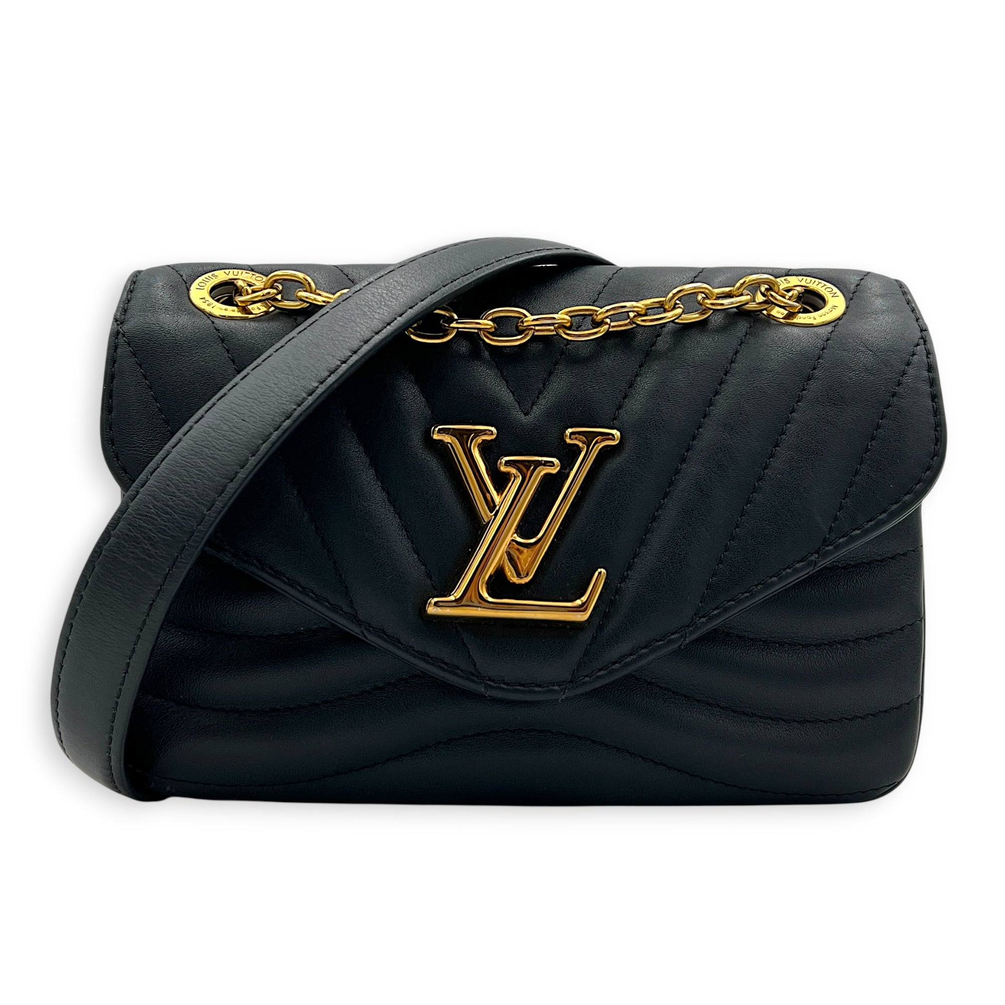New Wave Shoulder Bag MM Black in Calfskin, Gold hardware