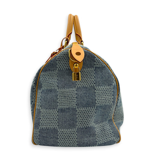 Speedy Top Handle Bag 40 Damier Giant Denim in Denim, Gold hardware