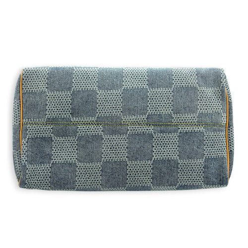 Speedy Top Handle Bag 40 Damier Giant Denim in Denim, Gold hardware
