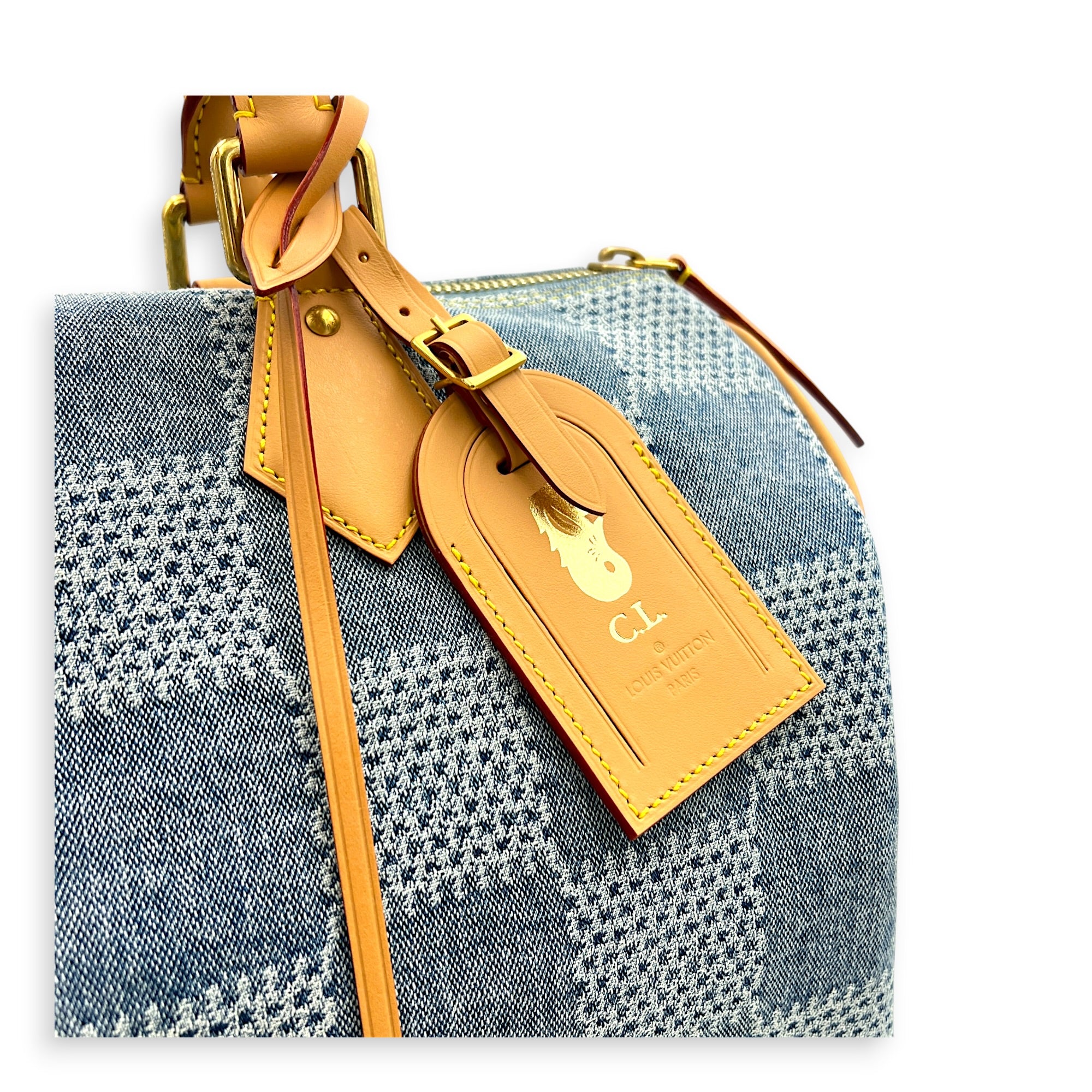 Speedy Top Handle Bag 40 Damier Giant Denim in Denim, Gold hardware
