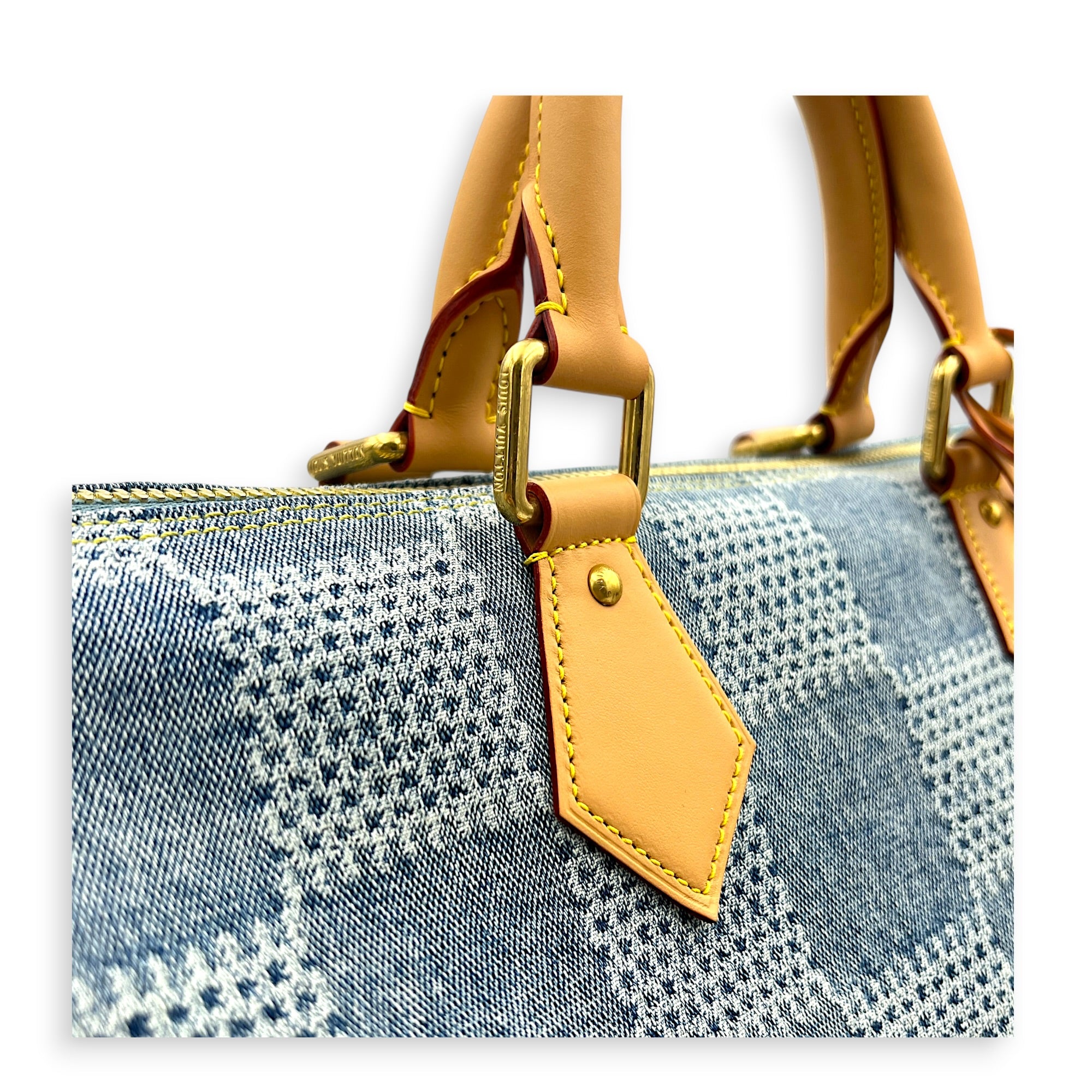 Speedy Top Handle Bag 40 Damier Giant Denim in Denim, Gold hardware