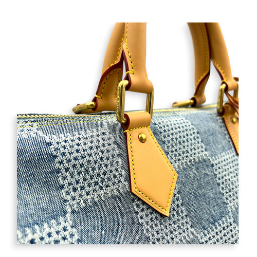 Speedy Top Handle Bag 40 Damier Giant Denim in Denim, Gold hardware
