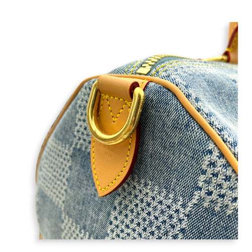 Speedy Top Handle Bag 40 Damier Giant Denim in Denim, Gold hardware