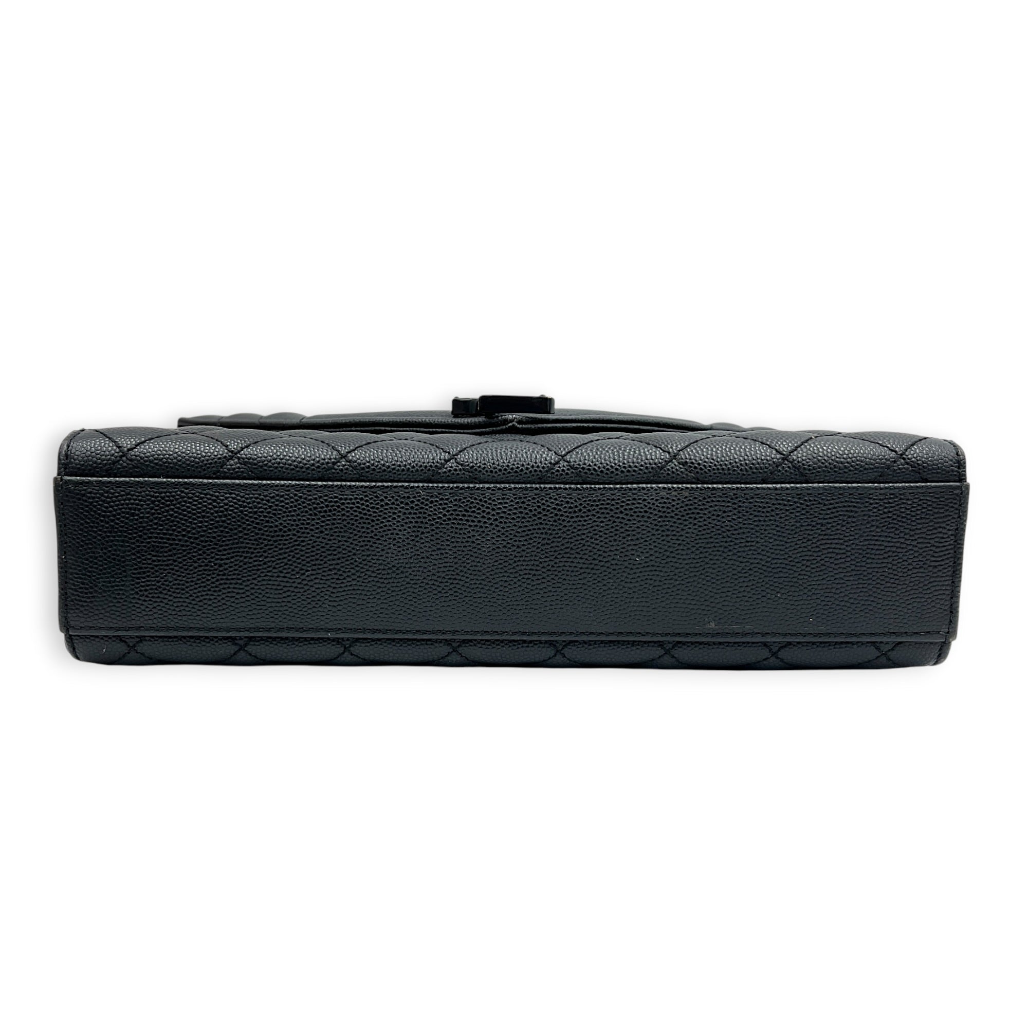 Envelope Black Shoulder Bag in Caviar Leather, Gunmetal hardware
