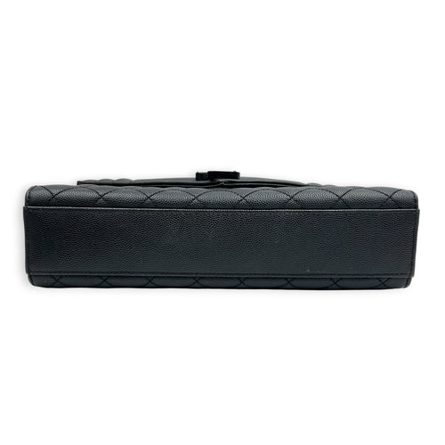 Envelope Black Shoulder Bag in Caviar Leather, Gunmetal hardware