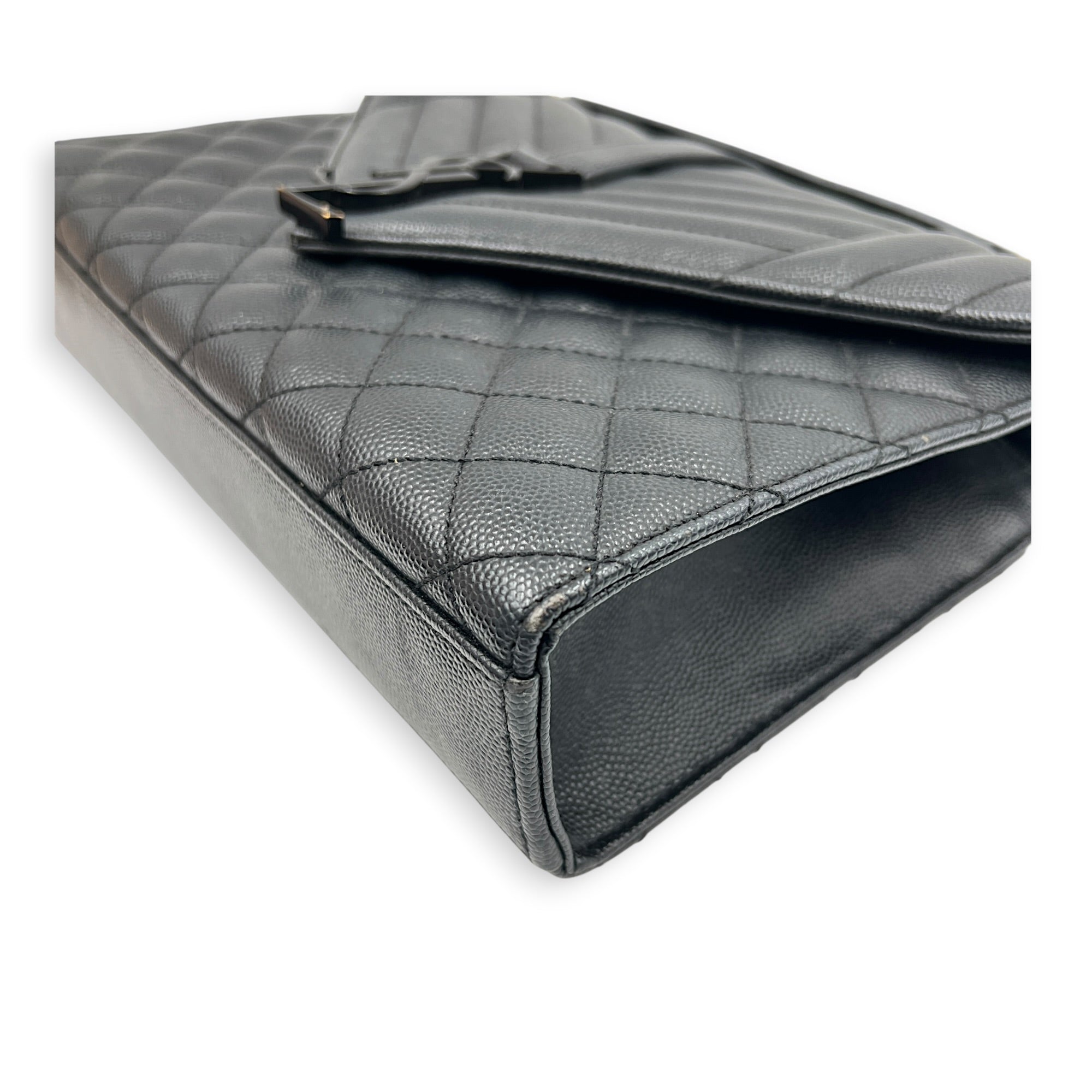 Envelope Black Shoulder Bag in Caviar Leather, Gunmetal hardware