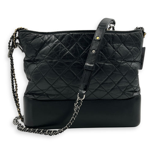 Gabrielle Shoulder Bag Large Black in Calfskin, Mixed hardware