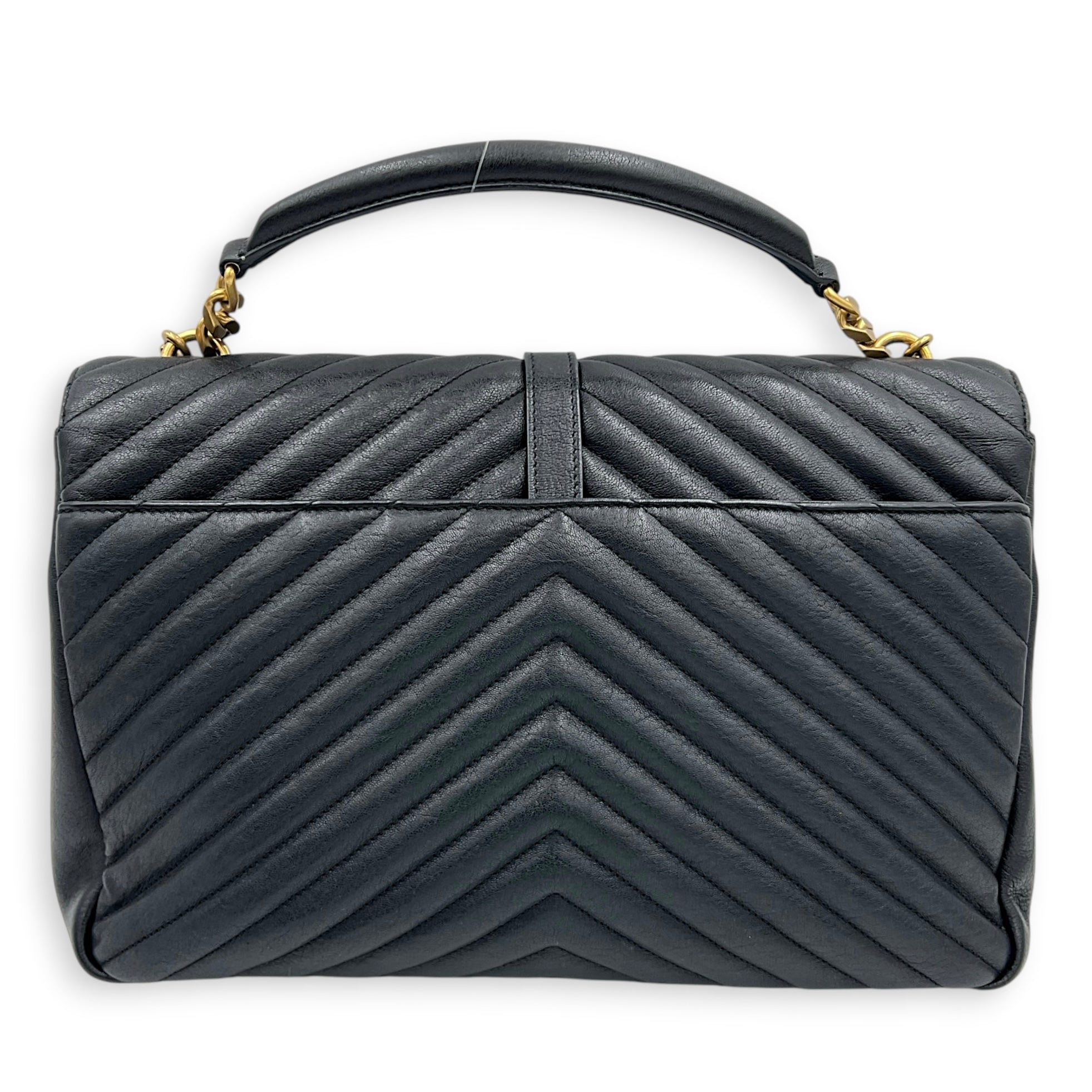 College Large Noir Shoulder Bag in Sheepskin, Gold hardware