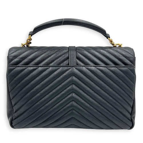 College Large Noir Shoulder Bag in Sheepskin, Gold hardware