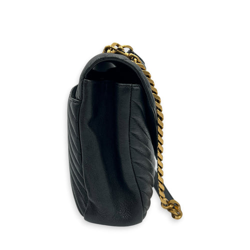 College Large Noir Shoulder Bag in Sheepskin, Gold hardware