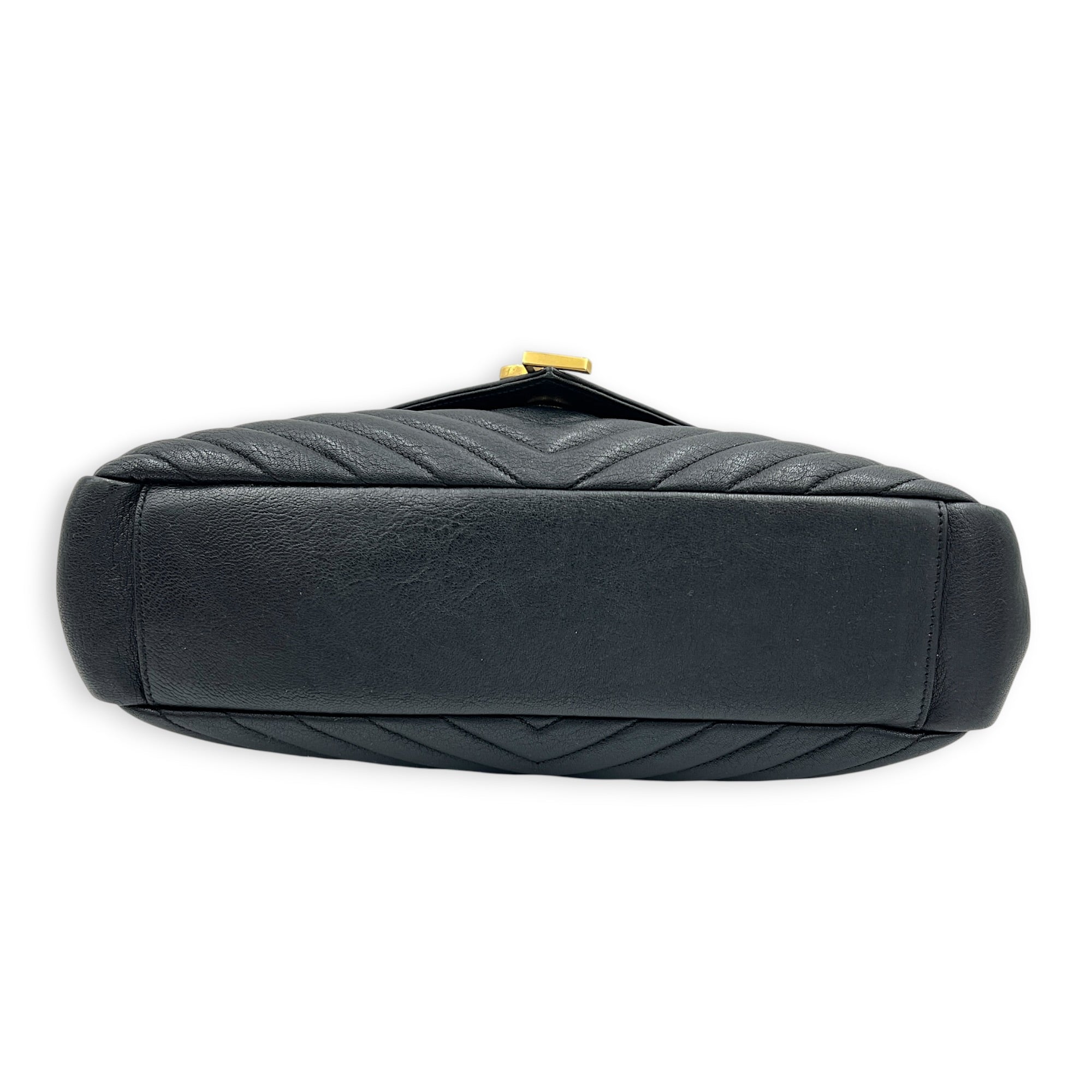 College Large Noir Shoulder Bag in Sheepskin, Gold hardware