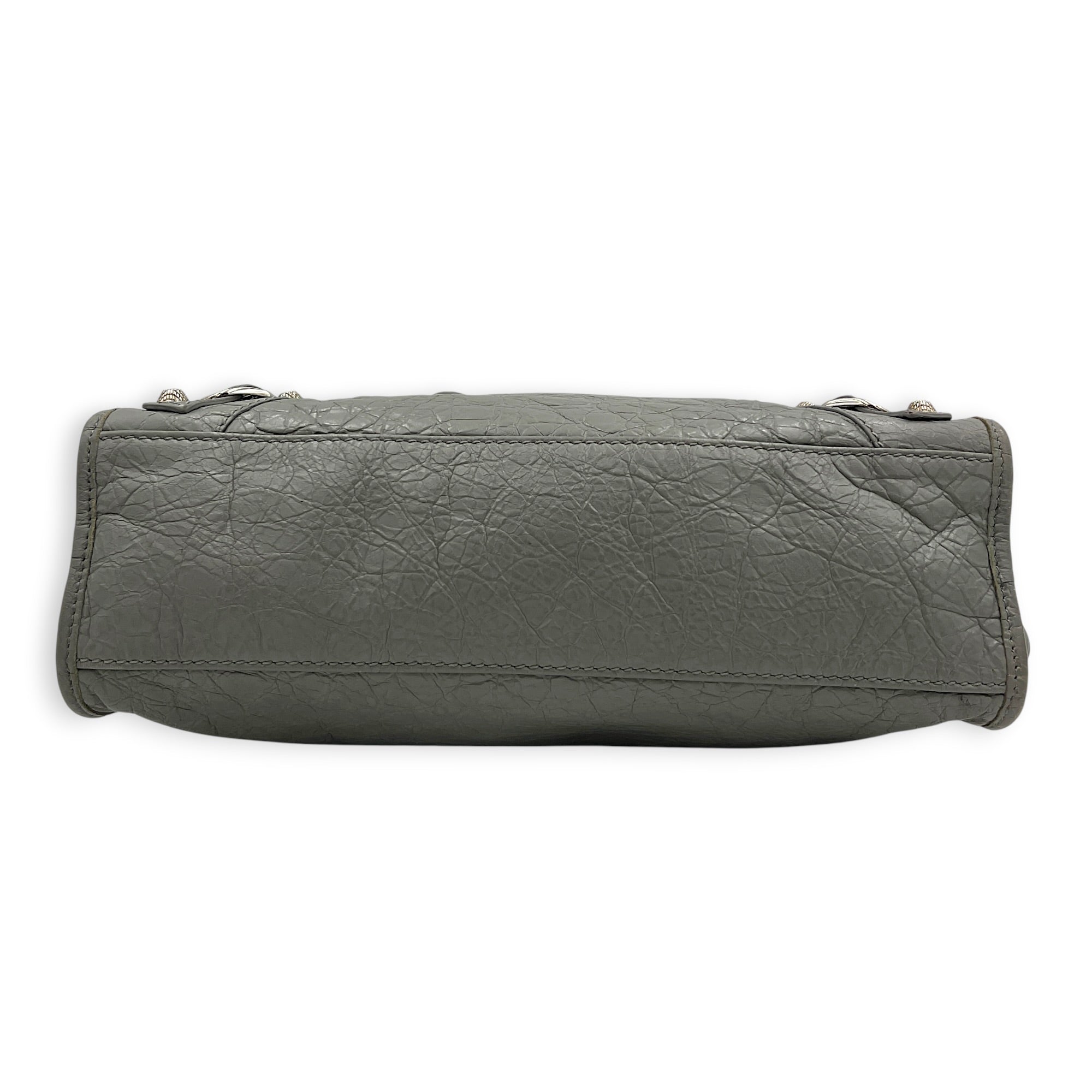City Small Grey Shoulder Bag in Distressed Leather, Silver hardware