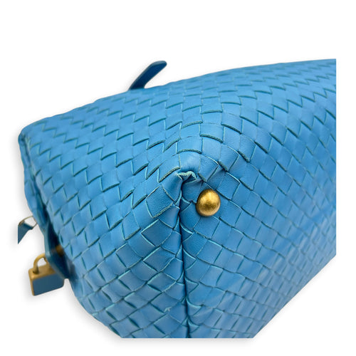 Intrecciato Top Handle Bag Cobalt Blue in Intrecciato Leather, Antique Brass hardware