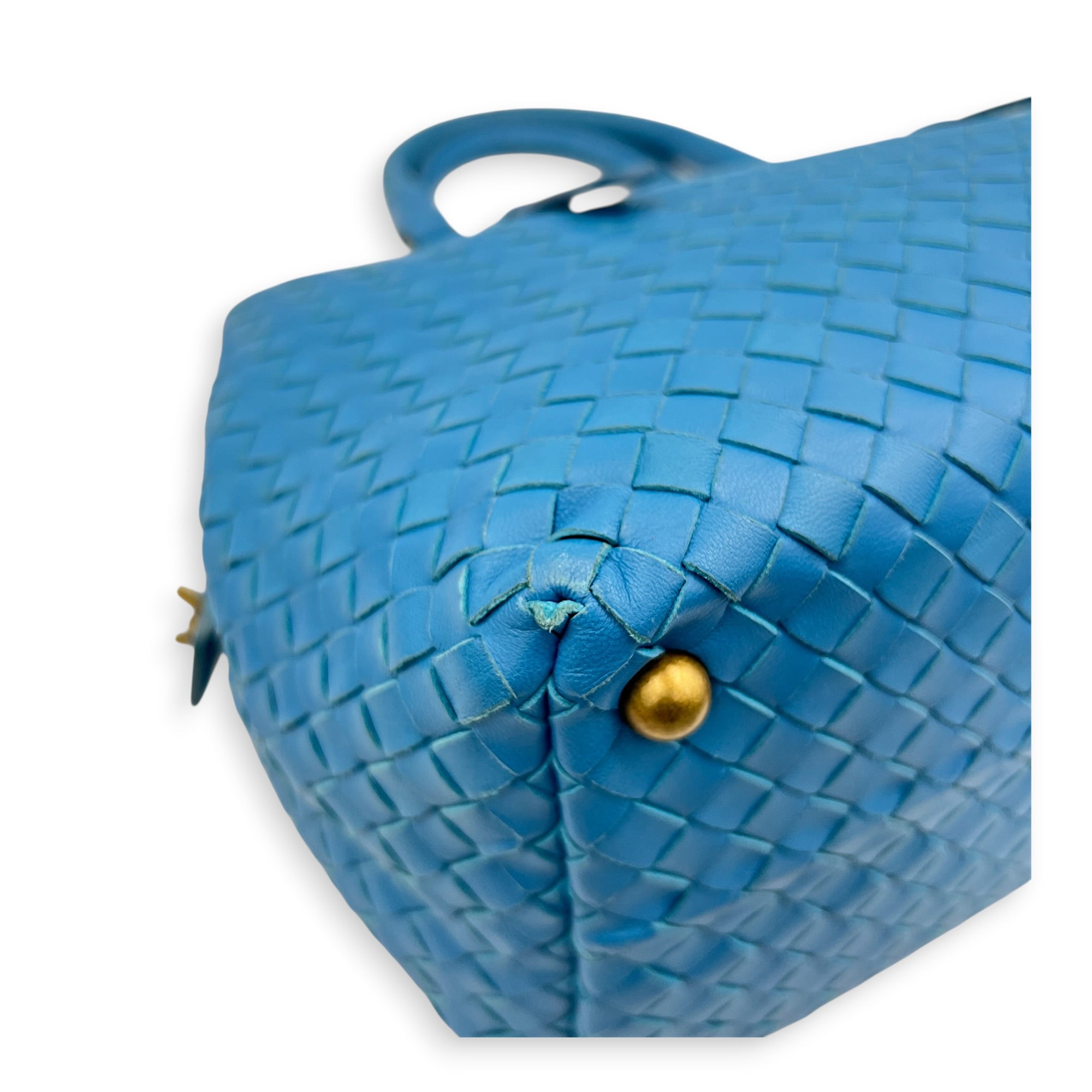 Intrecciato Top Handle Bag Cobalt Blue in Intrecciato Leather, Antique Brass hardware