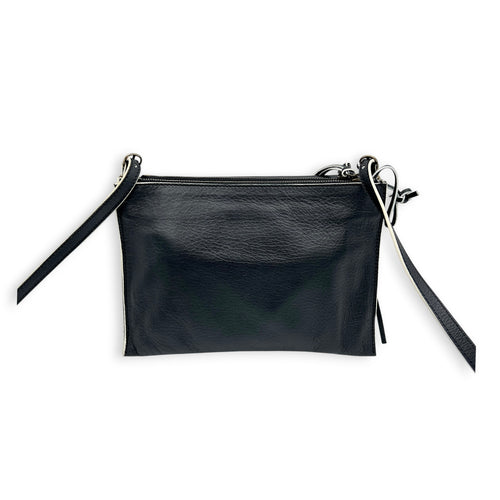 Papier Triple XS Black Crossbody Bag in Calfskin, Brass hardware