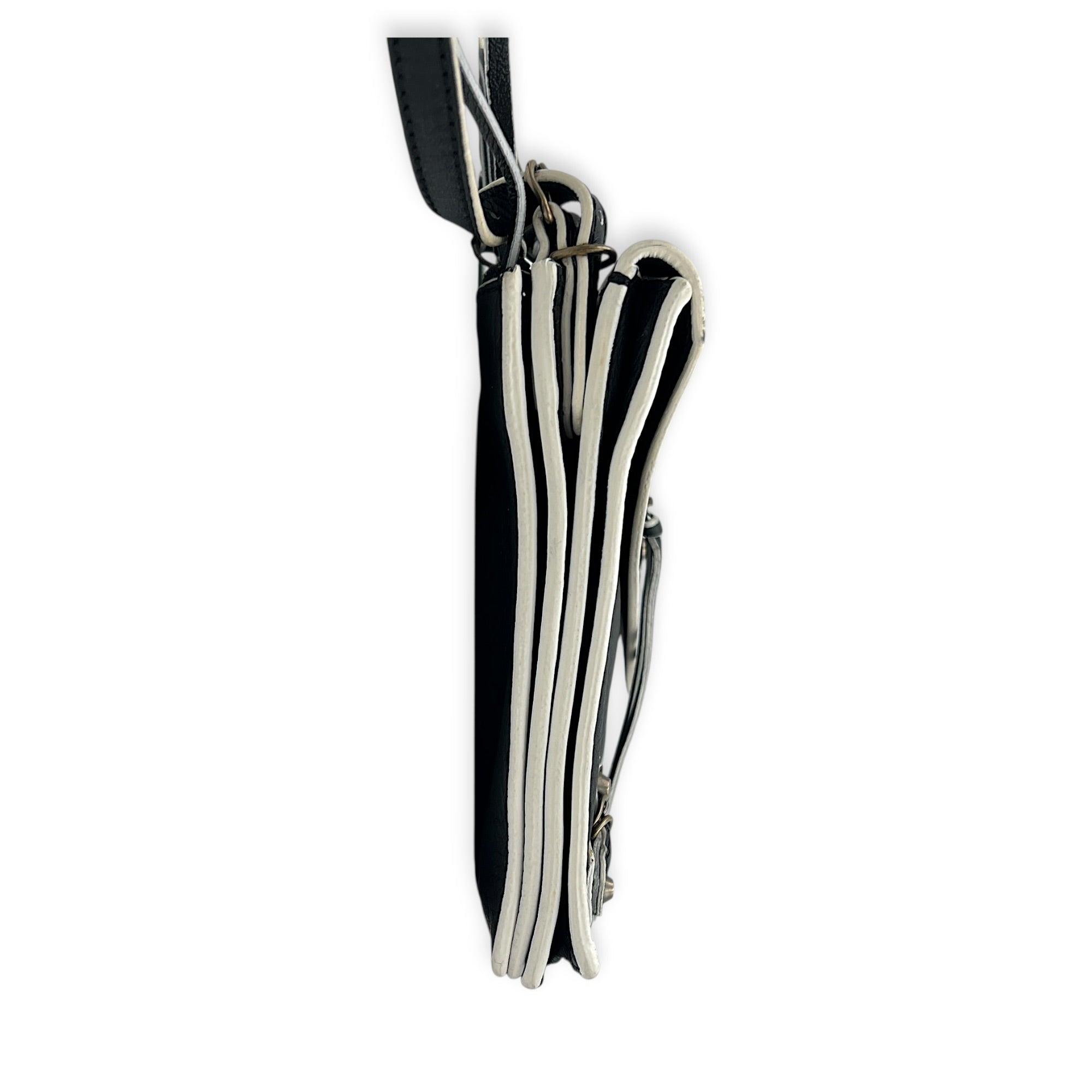Papier Triple XS Black Crossbody Bag in Calfskin, Brass hardware