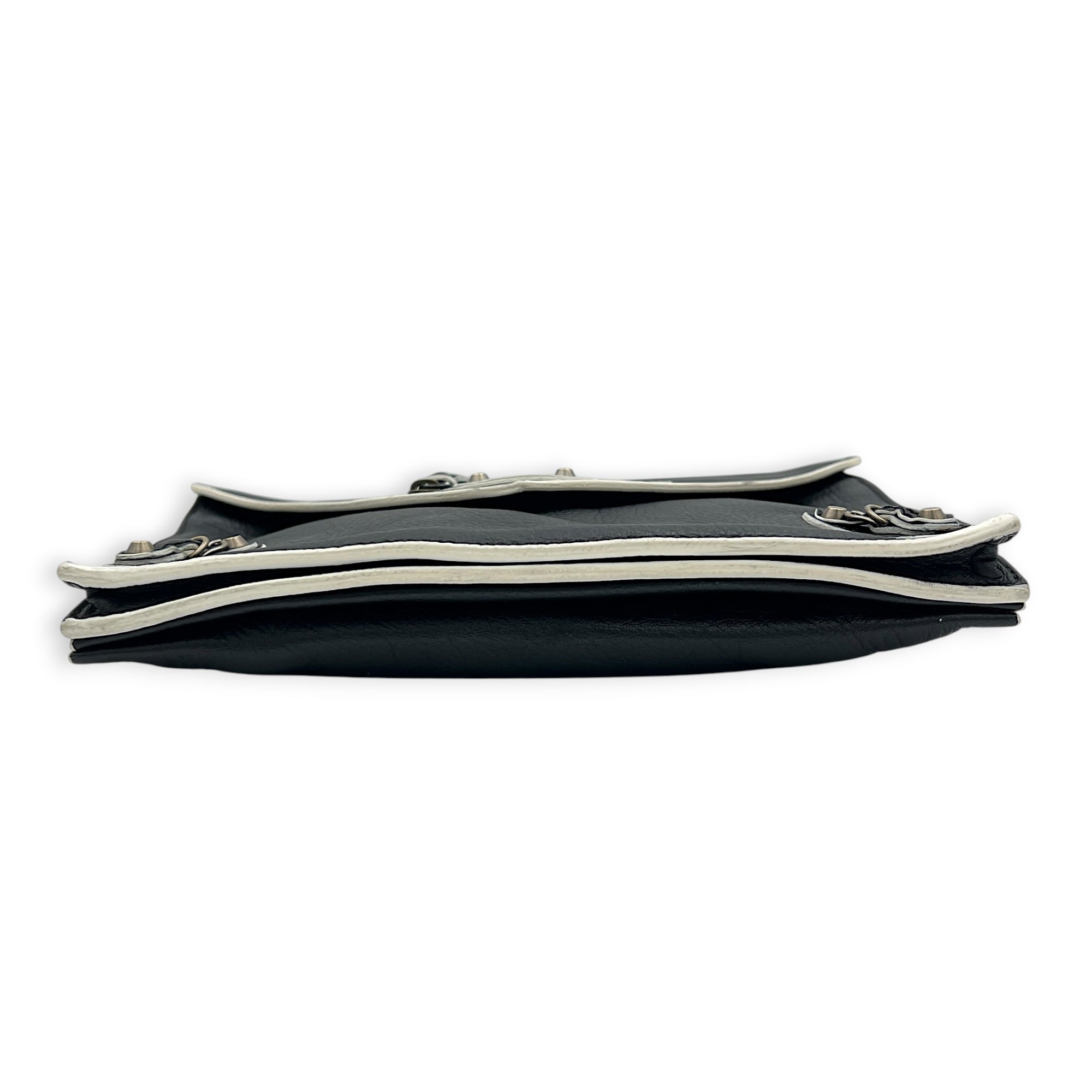 Papier Triple XS Black Crossbody Bag in Calfskin, Brass hardware