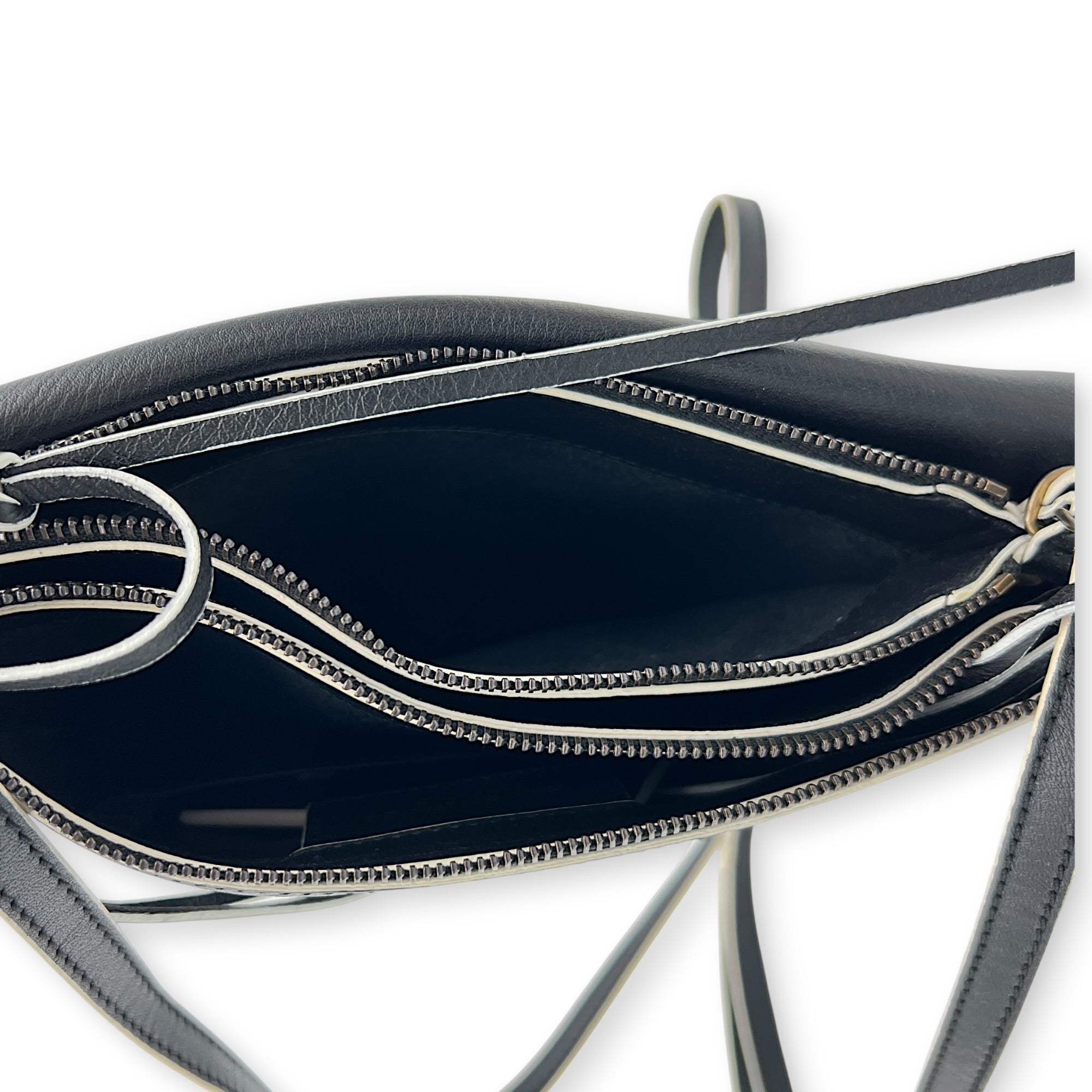 Papier Triple XS Black Crossbody Bag in Calfskin, Brass hardware