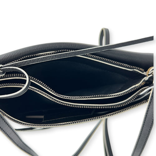 Papier Triple XS Black Crossbody Bag in Calfskin, Brass hardware