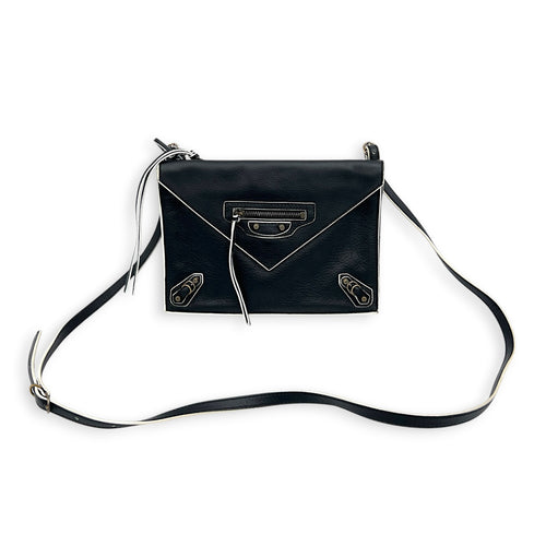 Papier Triple XS Black Crossbody Bag in Calfskin, Brass hardware