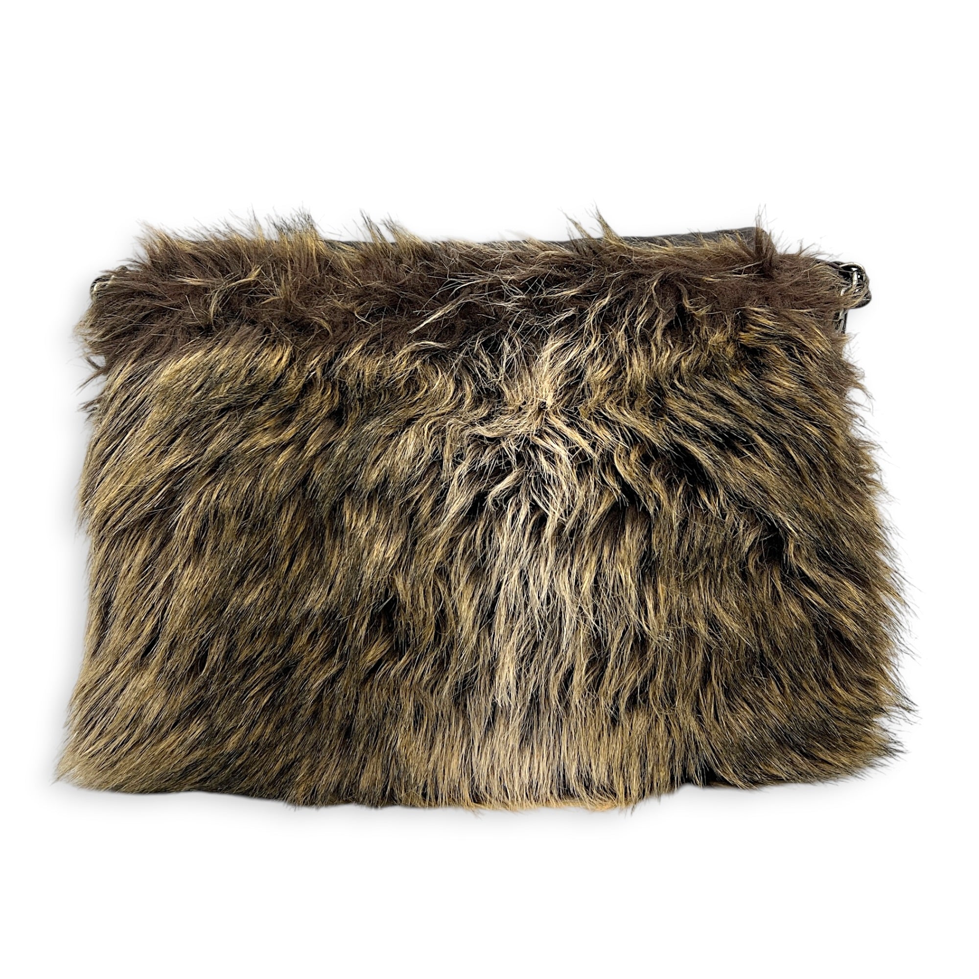 Classic Flap Brown Shoulder Bag in Lambskin & Rabbit Fur, Silver hardware