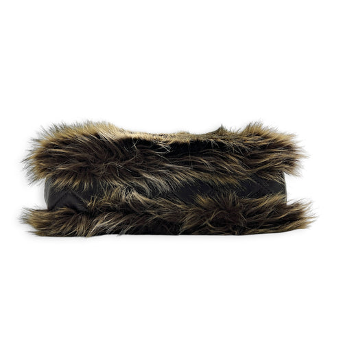 Classic Flap Brown Shoulder Bag in Lambskin & Rabbit Fur, Silver hardware