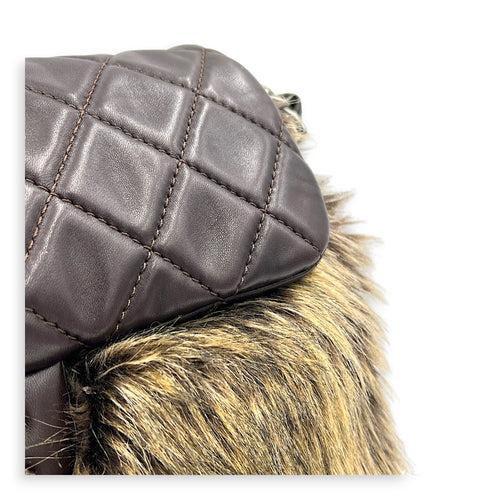 Classic Flap Brown Shoulder Bag in Lambskin & Rabbit Fur, Silver hardware