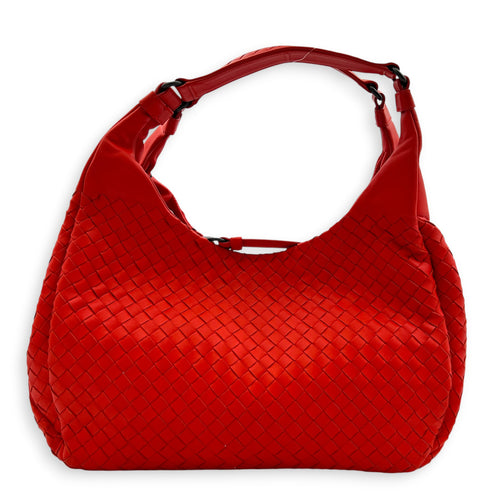 Campana Shoulder Bag Large Red in Intrecciato Leather, Gunmetal hardware