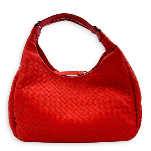 Campana Shoulder Bag Large Red in Intrecciato Leather, Gunmetal hardware