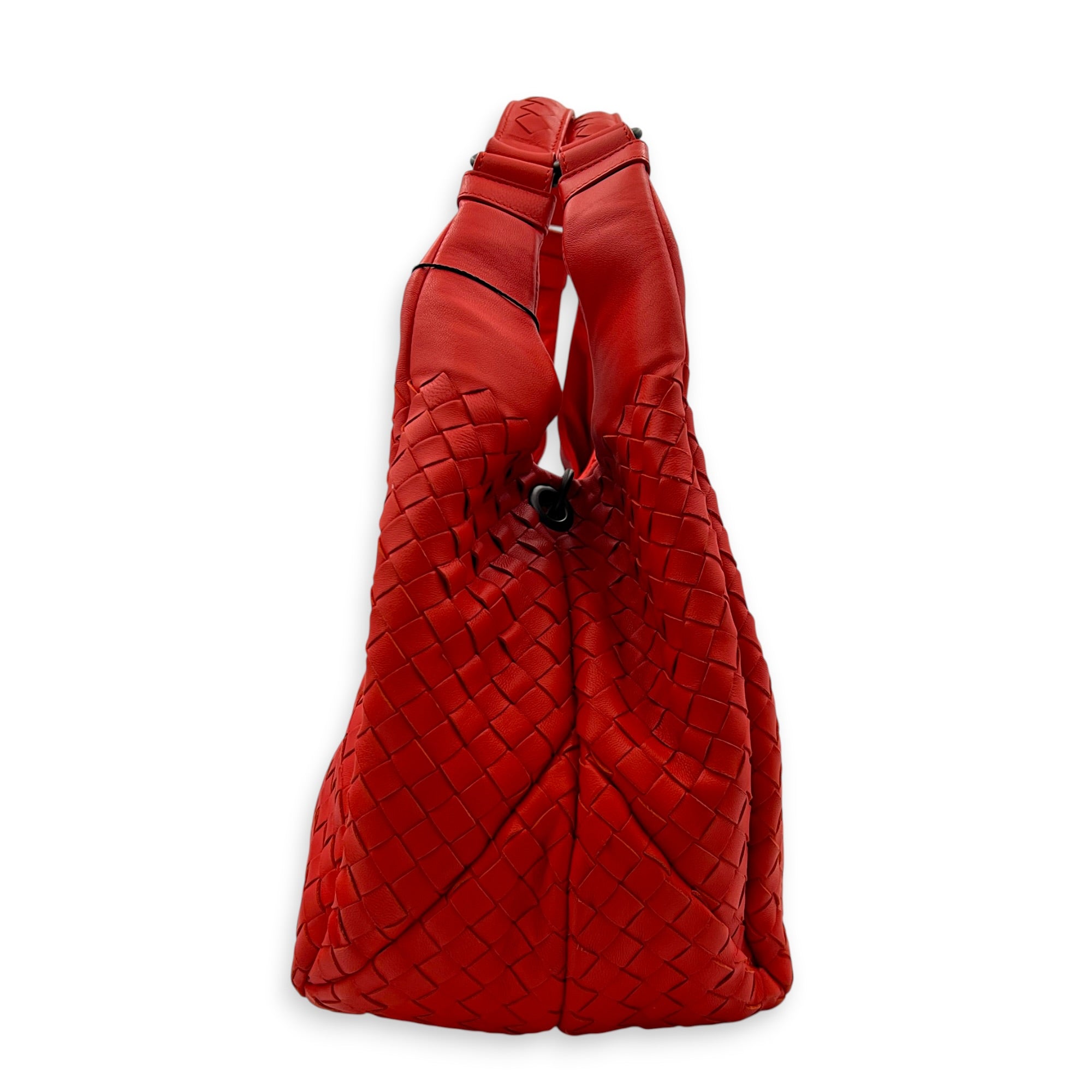 Campana Shoulder Bag Large Red in Intrecciato Leather, Gunmetal hardware