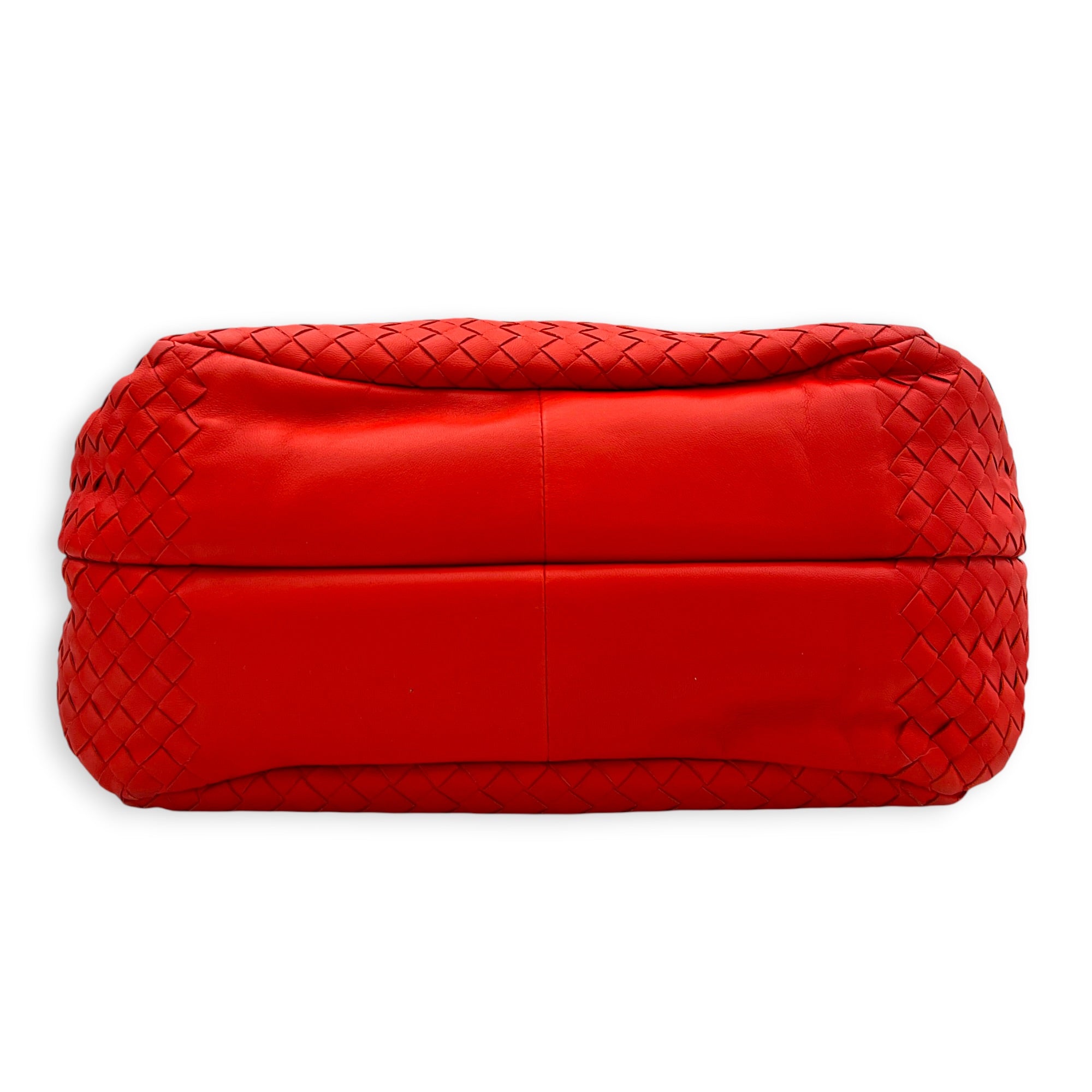 Campana Shoulder Bag Large Red in Intrecciato Leather, Gunmetal hardware
