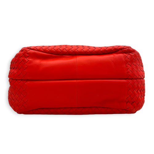 Campana Shoulder Bag Large Red in Intrecciato Leather, Gunmetal hardware