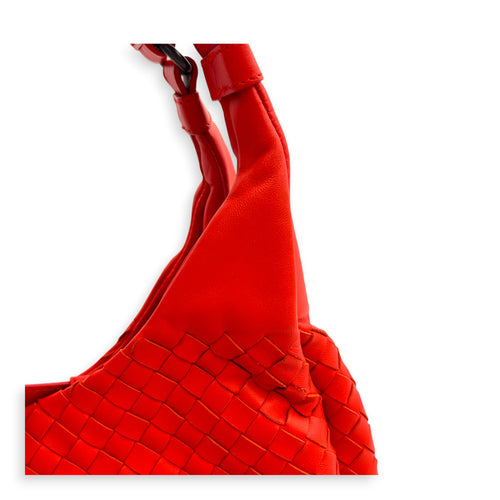 Campana Shoulder Bag Large Red in Intrecciato Leather, Gunmetal hardware