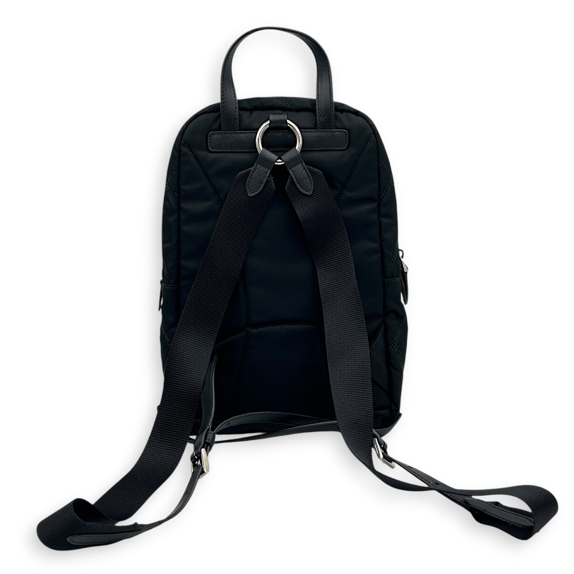 Re-Nylon Crossbody Bag Nero in Re-Nylon, Silver hardware