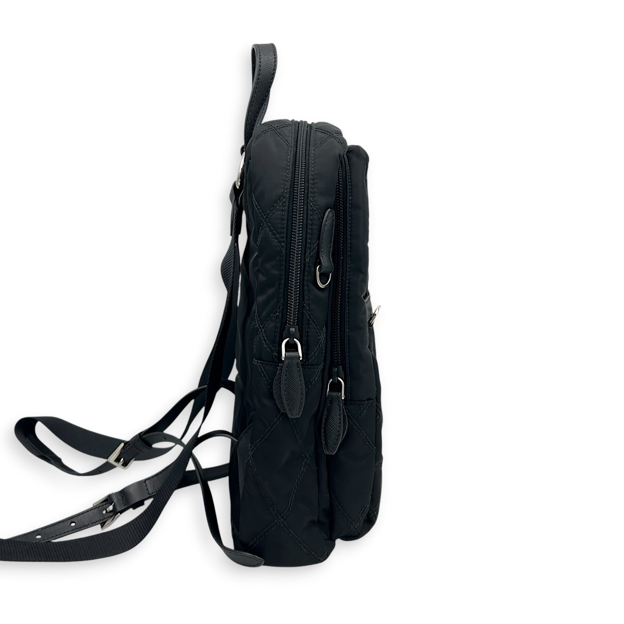 Re-Nylon Crossbody Bag Nero in Re-Nylon, Silver hardware