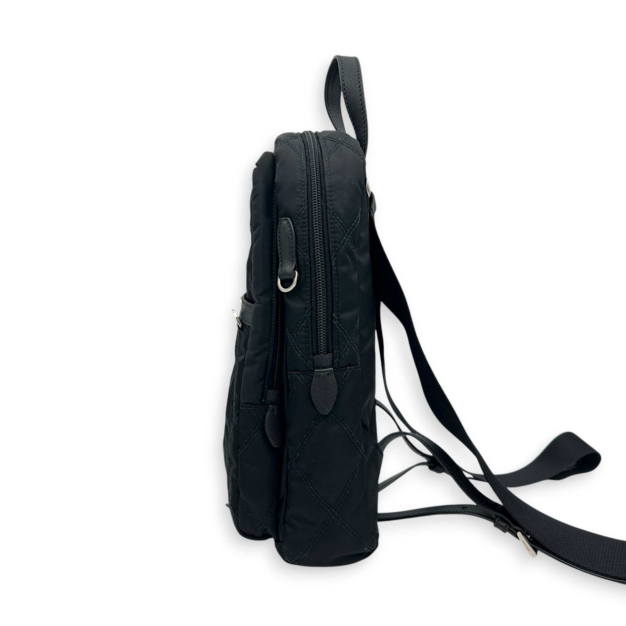 Re-Nylon Crossbody Bag Nero in Re-Nylon, Silver hardware