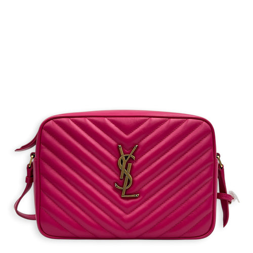 Lou Camera Fuchsia Crossbody Bag in Lambskin, Gold hardware