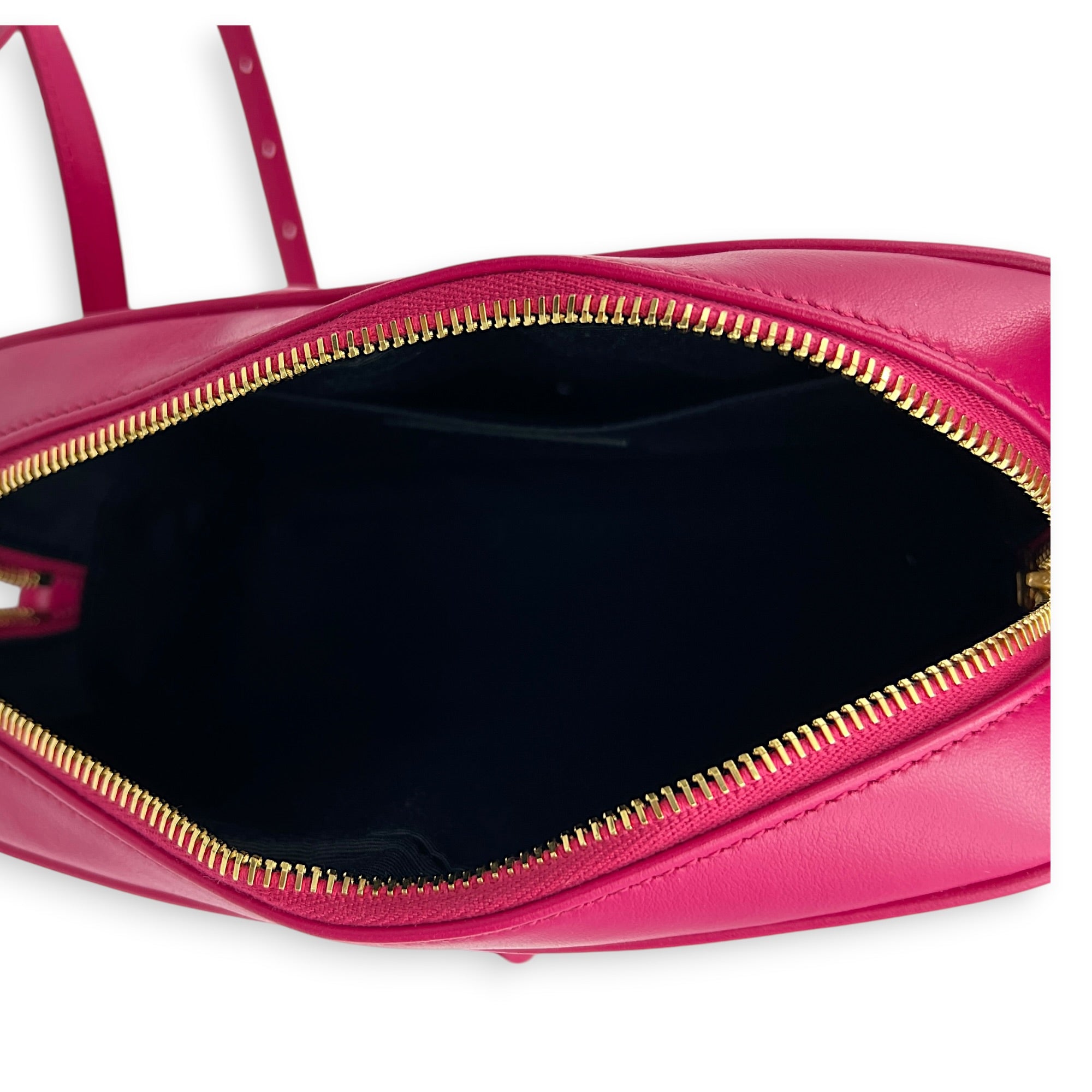 Lou Camera Fuchsia Crossbody Bag in Lambskin, Gold hardware