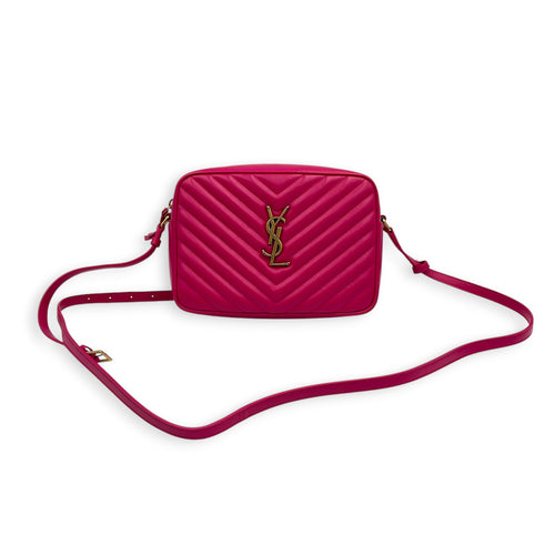 Lou Camera Fuchsia Crossbody Bag in Lambskin, Gold hardware