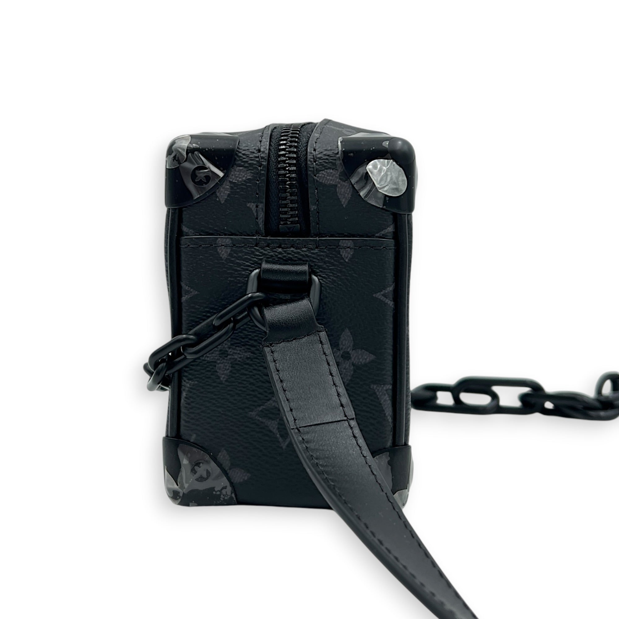 Soft Trunk Black Shoulder Bag in Monogram Coated Canvas, Gunmetal hardware