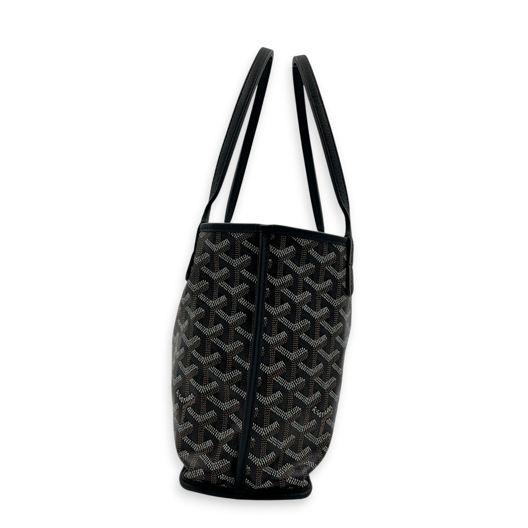 Anjou Top Handle Bag Mini Black in Coated Canvas, Silver hardware
