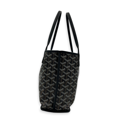 Anjou Top Handle Bag Mini Black in Coated Canvas, Silver hardware