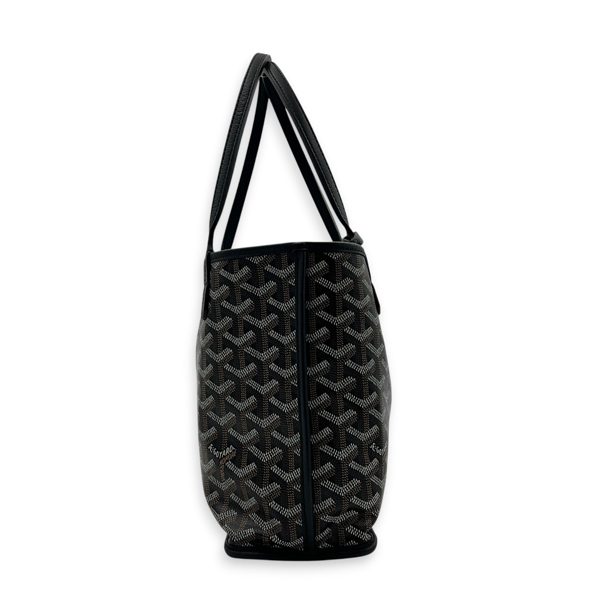 Anjou Top Handle Bag Mini Black in Coated Canvas, Silver hardware