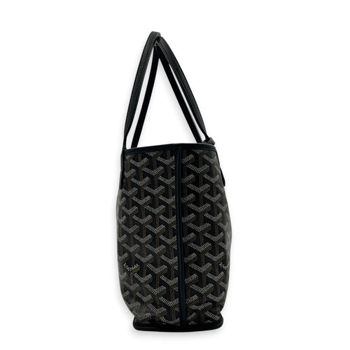 Anjou Top Handle Bag Mini Black in Coated Canvas, Silver hardware