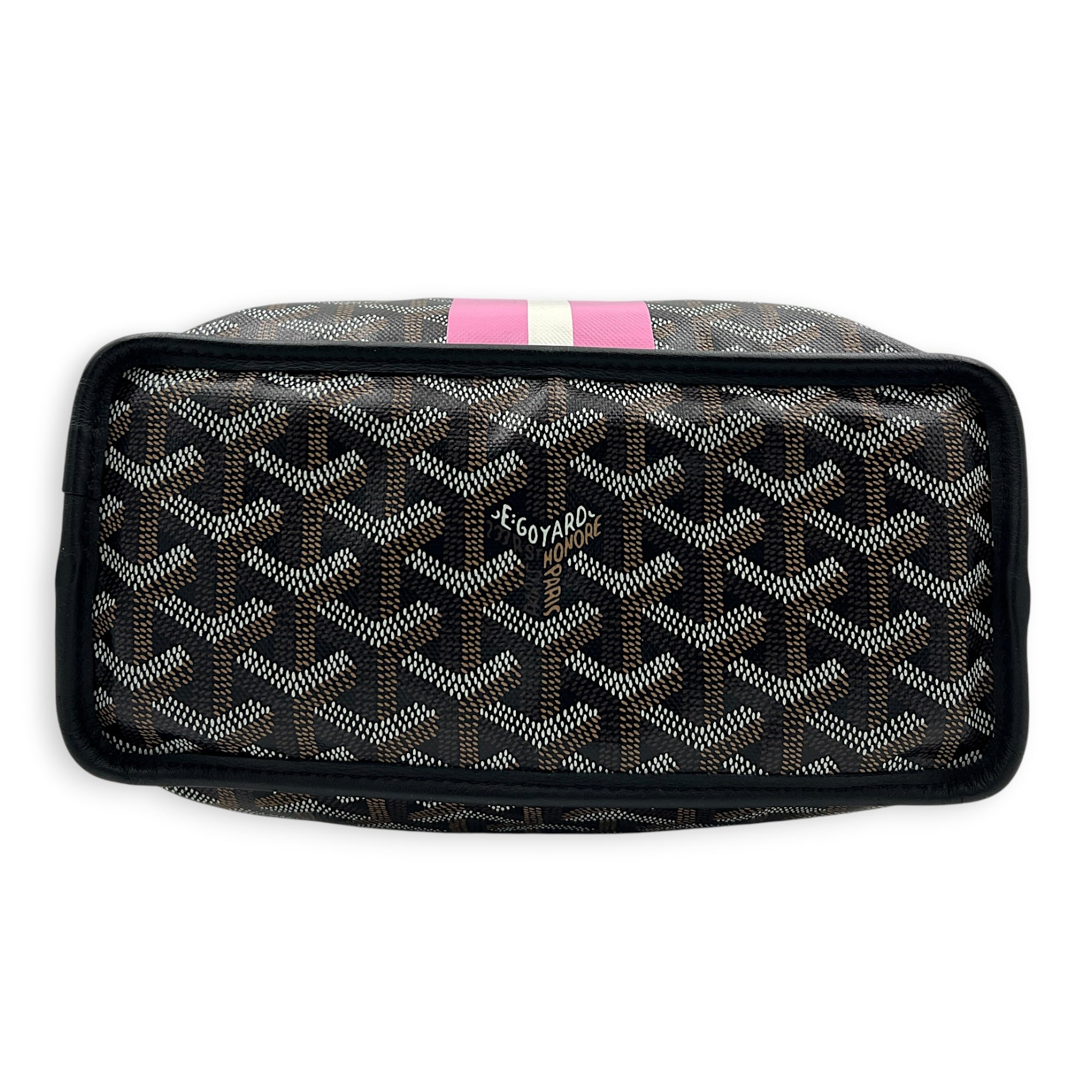 Anjou Top Handle Bag Mini Black in Coated Canvas, Silver hardware