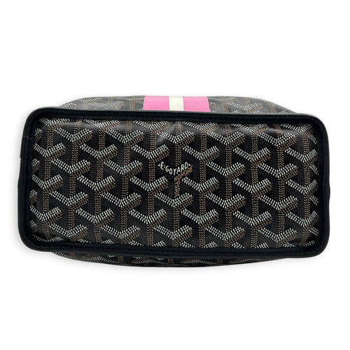 Anjou Top Handle Bag Mini Black in Coated Canvas, Silver hardware
